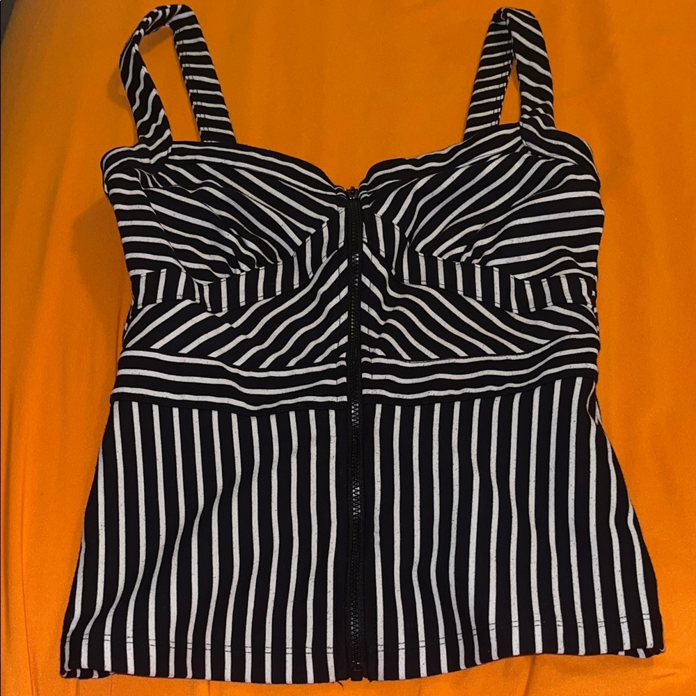 Bebe Black and White Striped Tank Top